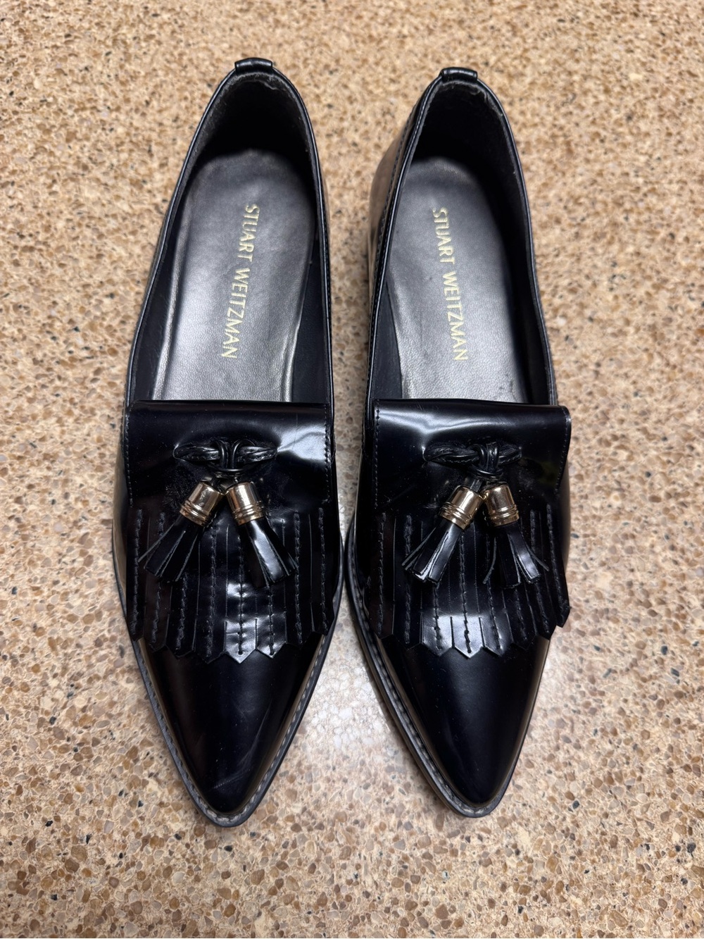 Stuart Weitzman Black Patent Tassel Loafers for Men